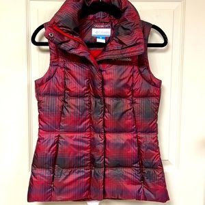 Columbia Woman’s size XS omni shield vest in red plaid print.